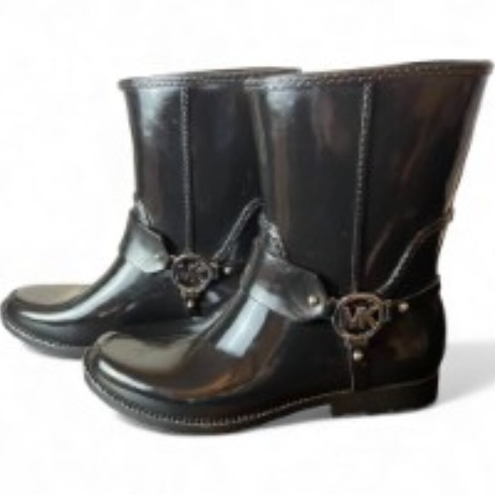 Michael Kors Women's Black MK Logo Harness Rubber Rain Boots Size10M/41M